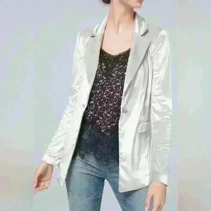 White House Black Market Silver Velvet Long Line Blazer Size Small NWT